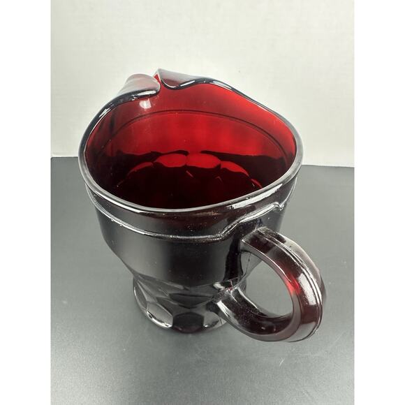 Vintage Ruby Red Georgian Honeycomb Viking 4" Glass Pitcher And 4 Tumblers - Picture 9 of 9